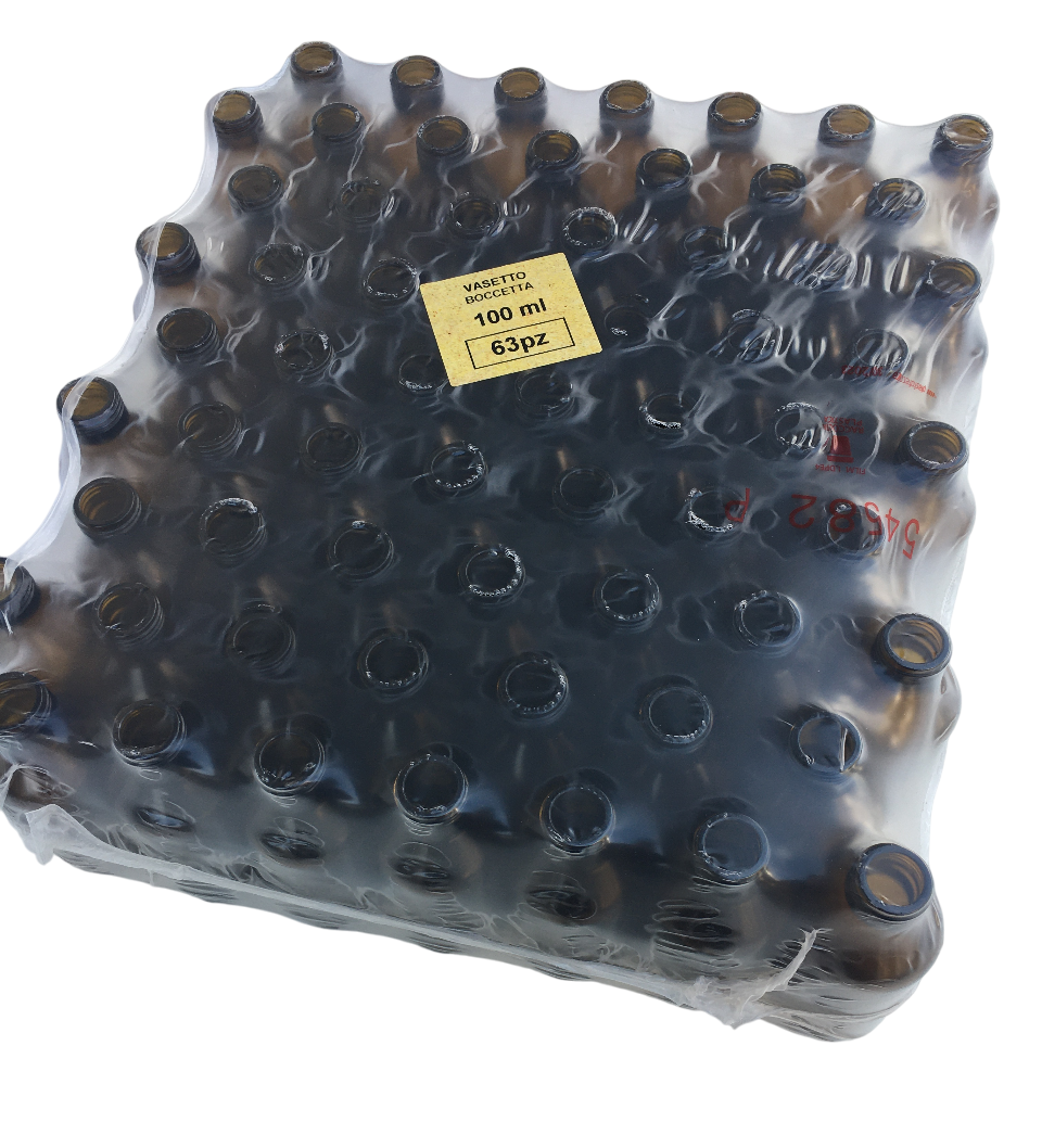 confezione da 63 pezzi di bottigliette vetro scuro 100 ml per propoli