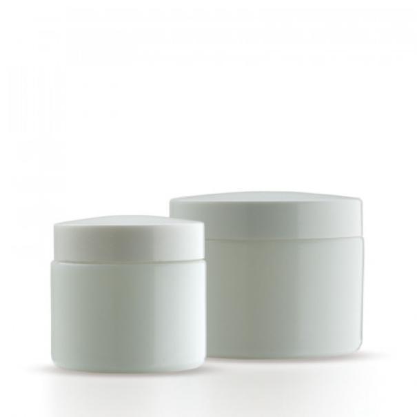 vasetto in vetro opale bianco da 50 ml con coperchio e sottotappo adatto a creme e unguenti