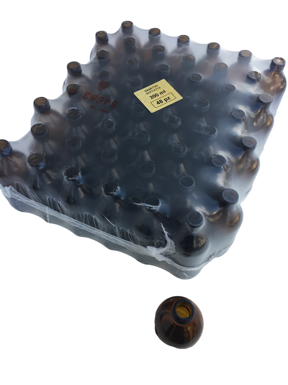 Confezione da 48 bottigliette in vetro ambrato da 200 ml per uso alimentare e farmaceutico