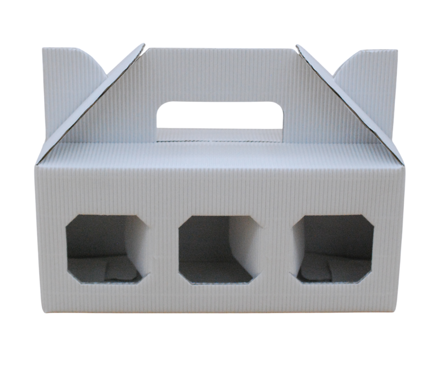 scatoletta portavasetti bianca tripla per miele in cartoncino cannettato con manico