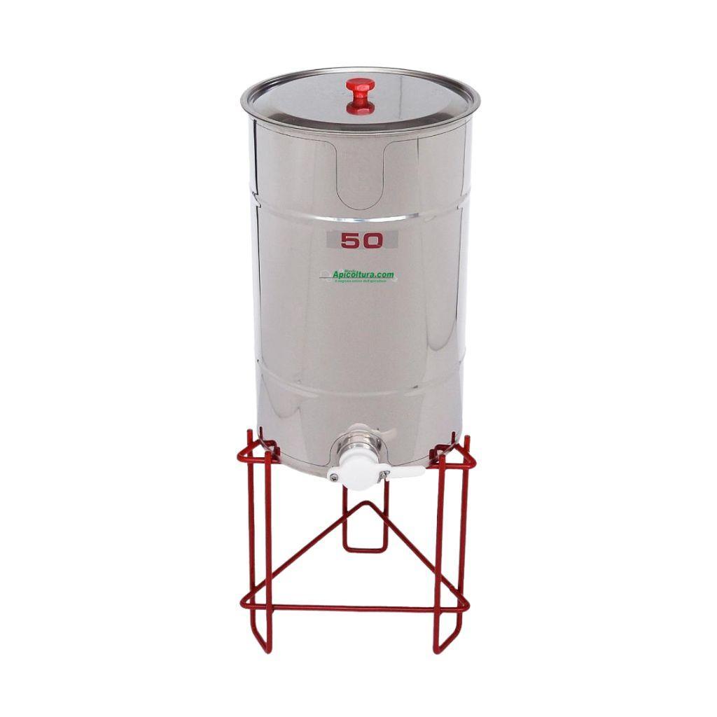 Maturatore miele inox 50 kg vista con supporto metallico non incluso Maturatore inox 50 kg per miele con rubinetto plastica alimentare
