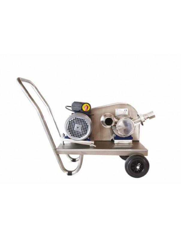 Pompa carrellata autoadescante per miele con rotore in neoprene su struttura in acciaio inox