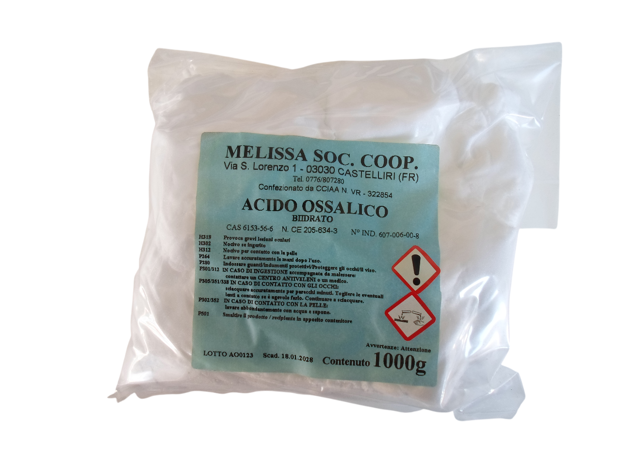 busta di acido ossalico in polvere pura da 1000 grammi per uso tecnico professionale