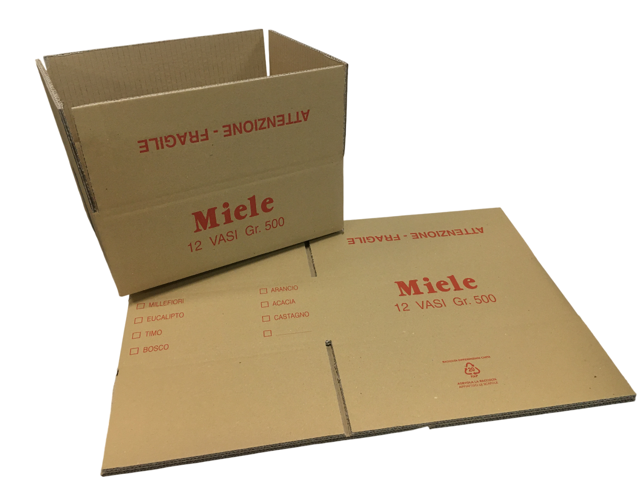scatola ondulata montata e smontata per vasetti di miele capacitu00e0 12x500 grammi