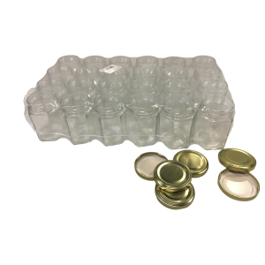 Vaso in vetro esagonale ml 190, per 250 gr miele (conf. da 32 pezzi) completo di tappo