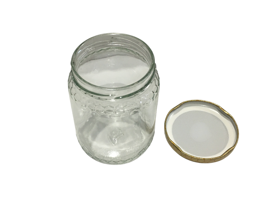 vaso in vetro da 500 grammi con capsula oro vista interna