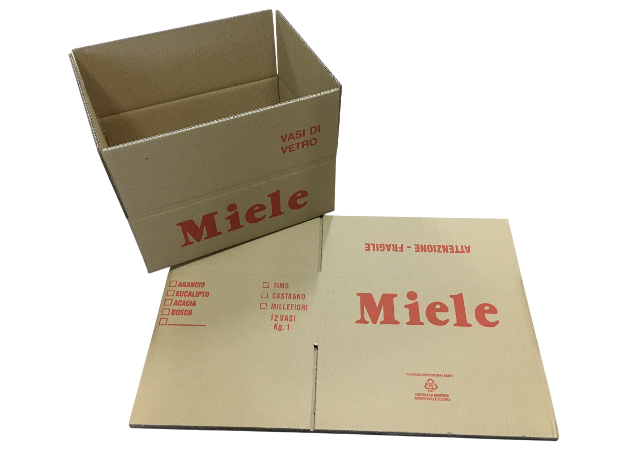 scatola cartone montata e smontata per vasetti miele confezione alimentare apicoltura