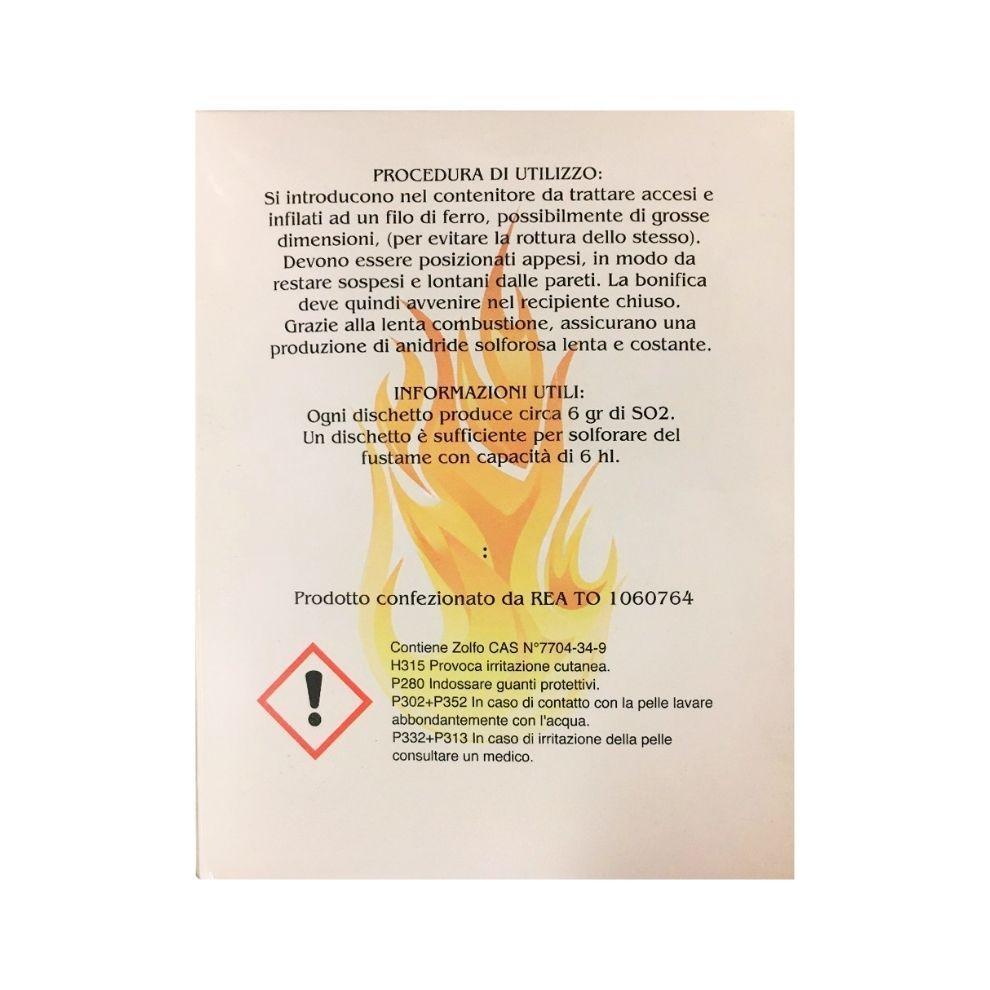 Istruzioni uso dischetti di zolfo per contenitori e melari