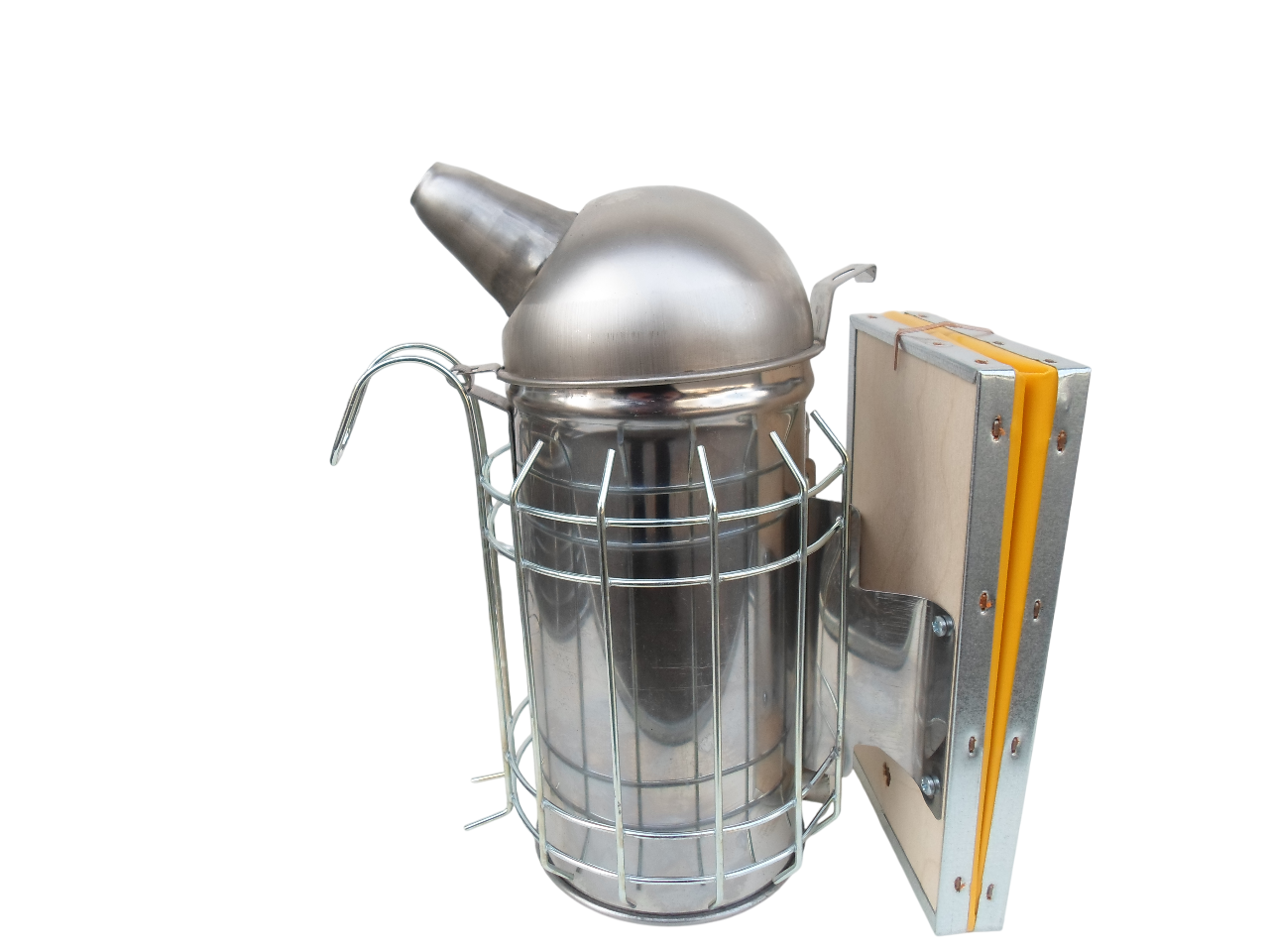 Affumicatore apicoltura inox con griglia protettiva e mantice vinilpelle