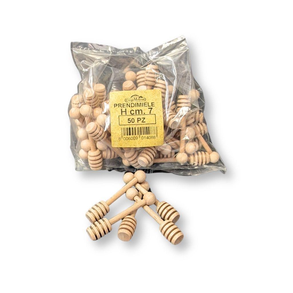 Confezione trasparente da 50 pezzi prendimiele legno 7 cm