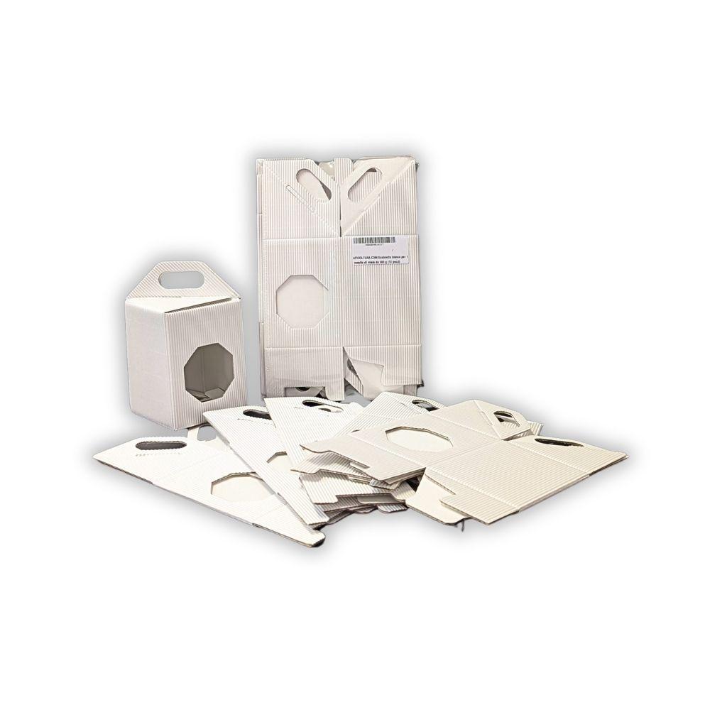 Scatole in cartoncino bianco con finestra per vasetti da 500 g miele