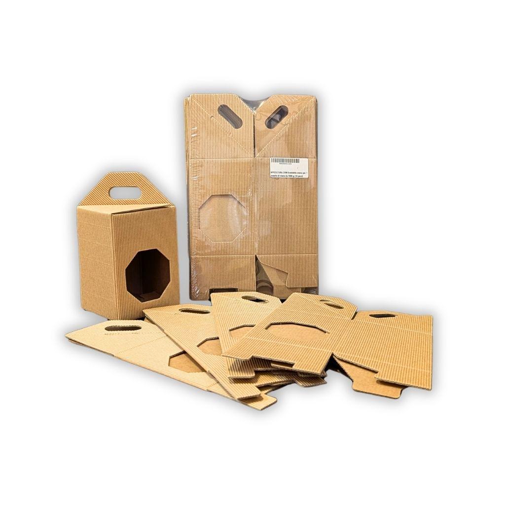 Scatola avana per vasetto miele 1000 g con finestra esagonale