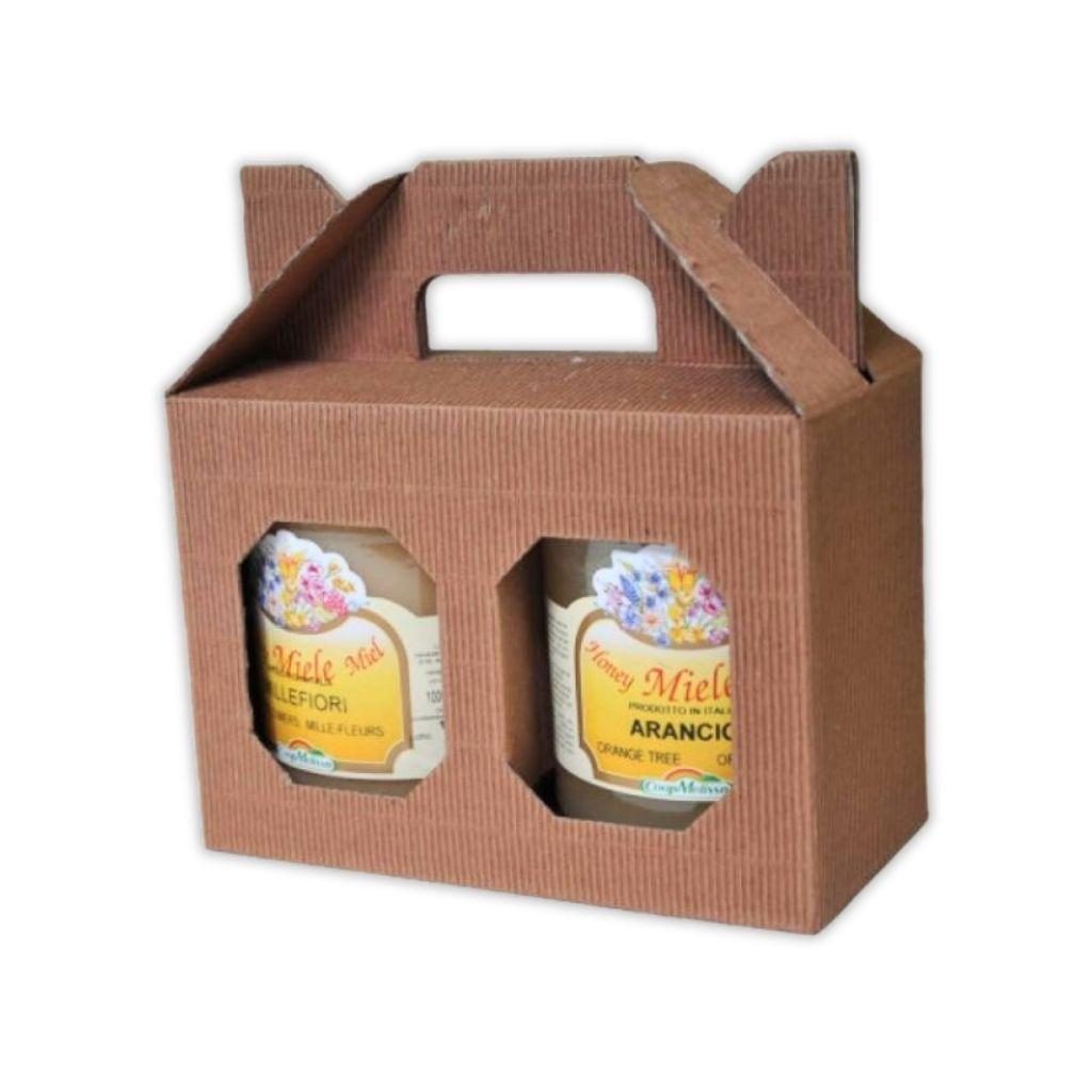 Scatole avana finestrate per presentazione vasetti miele e confetture