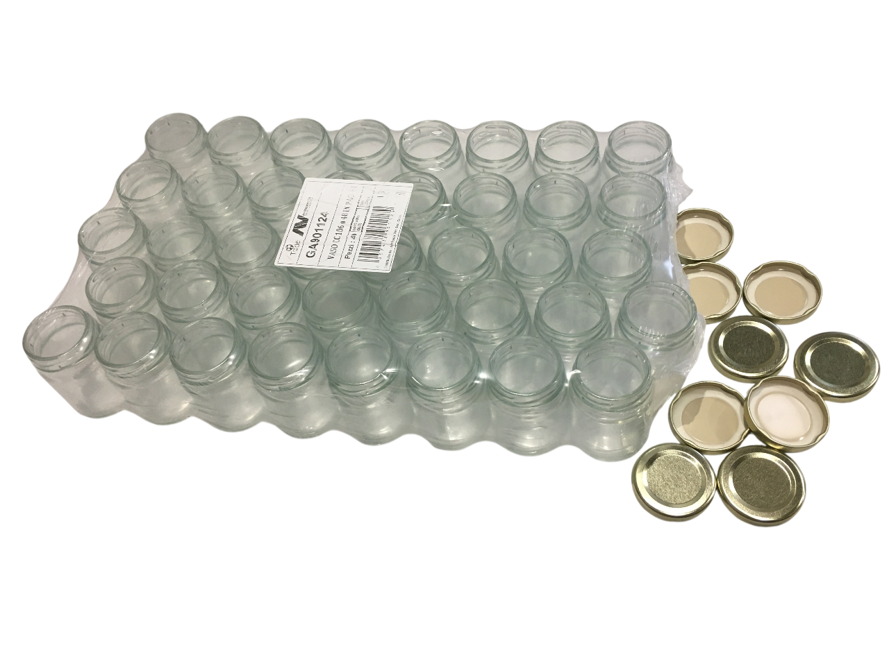 confezione da ventotto vasetti in vetro trasparente con coperchi oro per miele e confetture